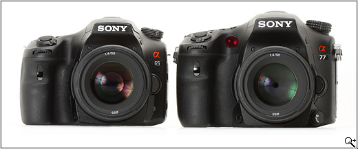 Sony SLT-A65 and SLT-A77 compared - front view