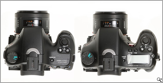 Sony SLT-A65 and SLT-A77 compared - top view